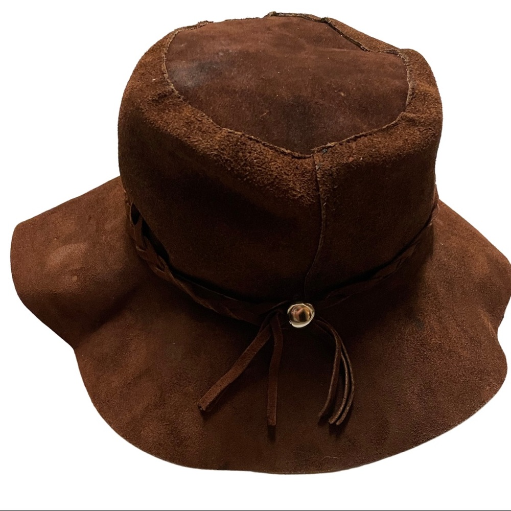 Vintage 60s 70s Handcrafted Leather Bucket Hat